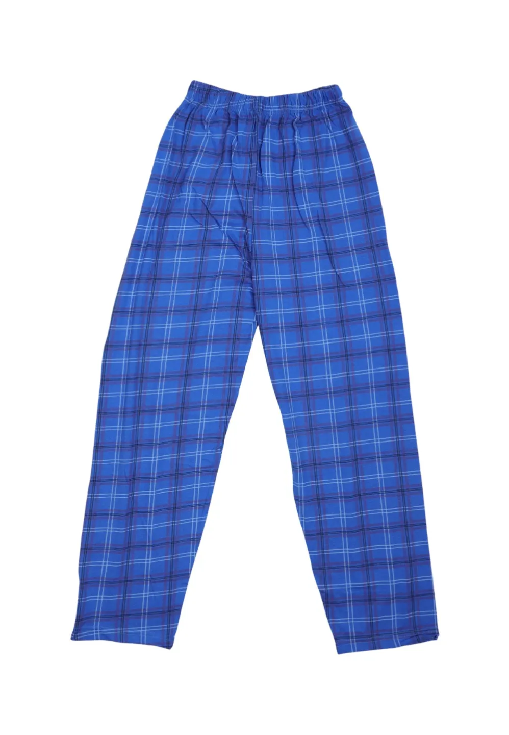 Pantaloni lungi de pijama bărbătești cu elastic în talie, culoare albastru,  imprimeu carouri - 1