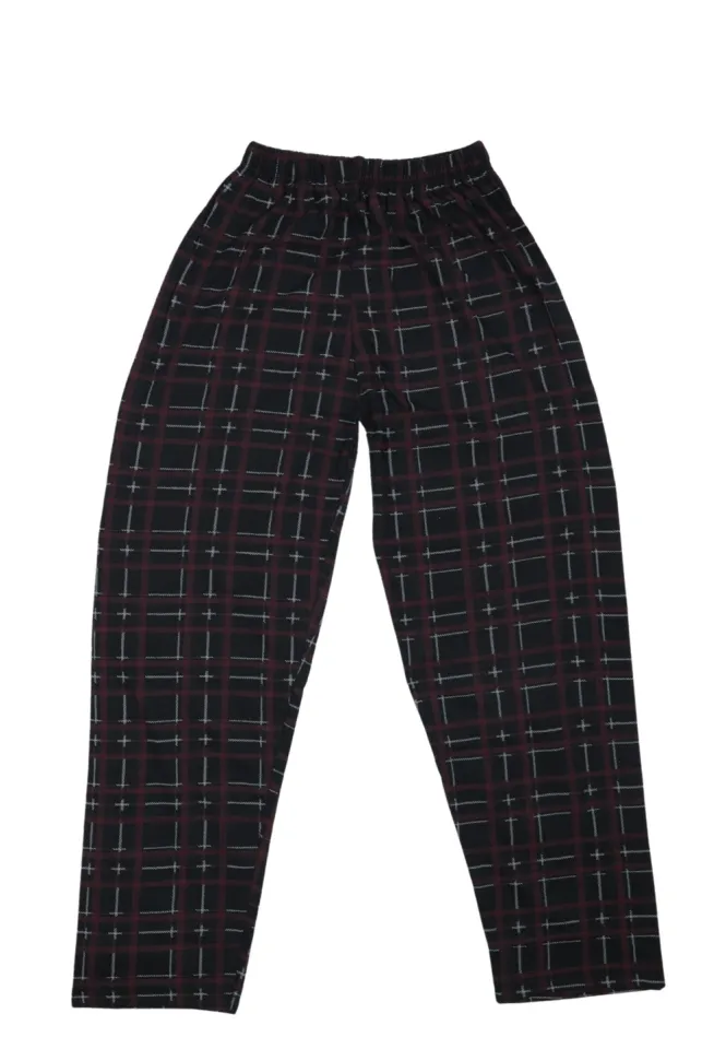 Pantaloni lungi de pijama bărbătești cu elastic în talie, culoare negru cu dungi vișinii