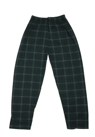 Pantaloni lungi de pijama bărbătești cu elastic în talie, culoare verde închis cu imprimeu  în carouri