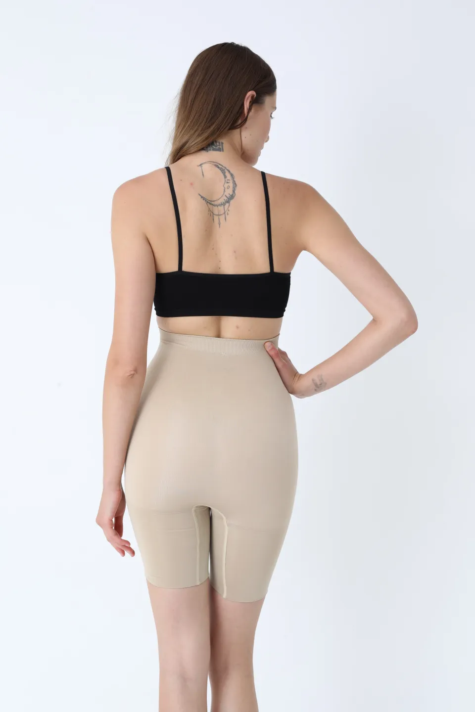 Pantaloni modelatori scurți cu talie înaltă – bej - 5