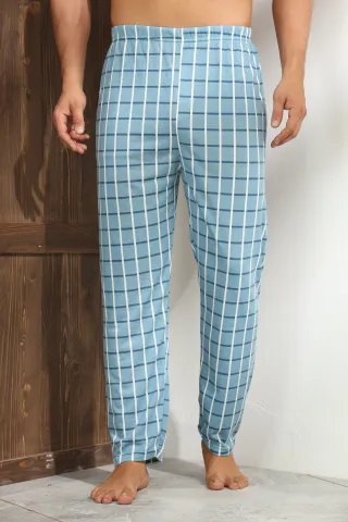 Pantaloni pijama bărbați albastru deschis în carouri, croială lejeră-big size