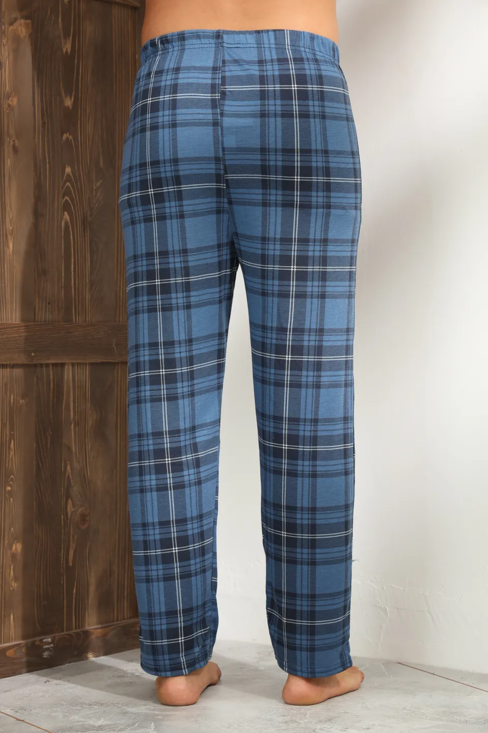 Pantaloni pijama bărbați albastru închis cu carouri albe și negre – croială lejeră-big size - 4