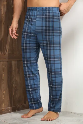 Pantaloni pijama bărbați albastru închis cu carouri albe și negre – croială lejeră-big size hover