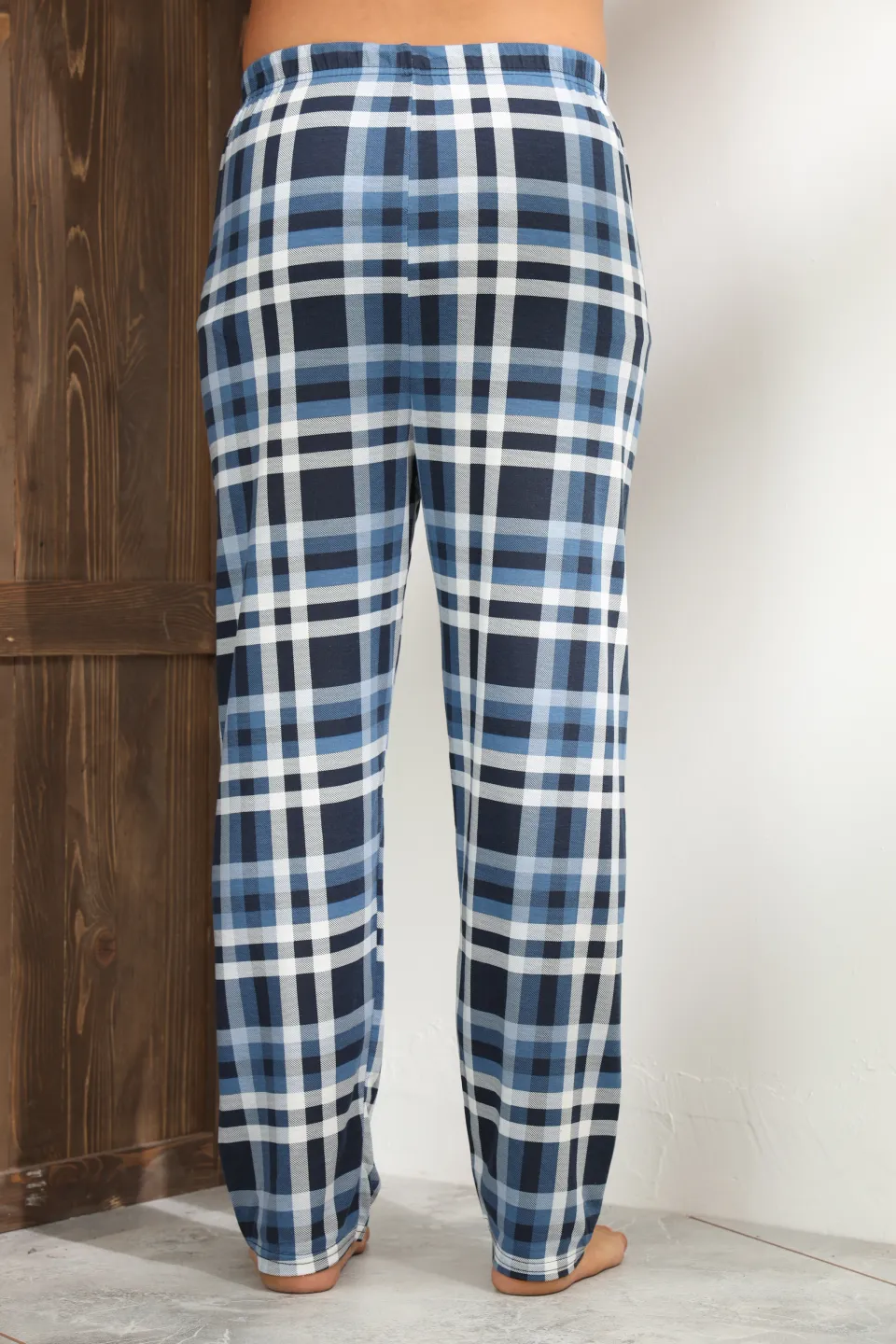 Pantaloni pijama bărbați albastru închis cu carouri albe și negre – croială lejeră-big size - 4