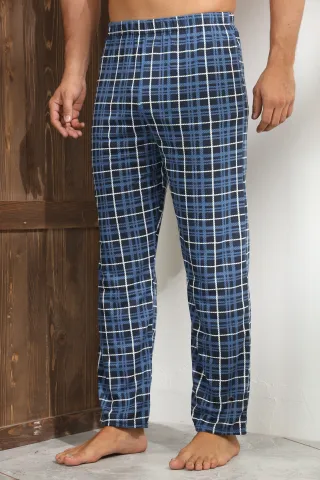 Pantaloni pijama bărbați albastri cu carouri albe și linii negre – croială lejeră-big size hover