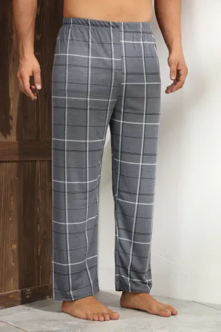 Pantaloni pijama bărbați gri închis cu model în carouri – croială lejeră-big size