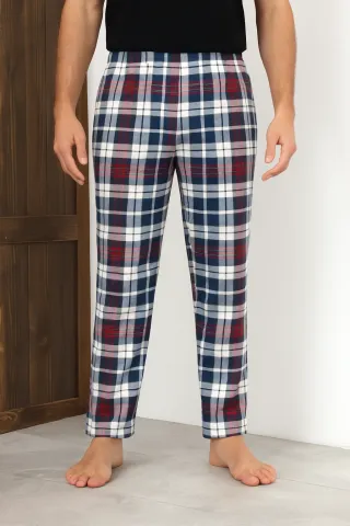 Pantaloni pijama bărbați multicolor cu model în carouri – croială lejeră-big size