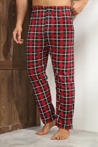 Pantaloni pijama bărbați roșii cu carouri alb-negru, croială lejeră-big size