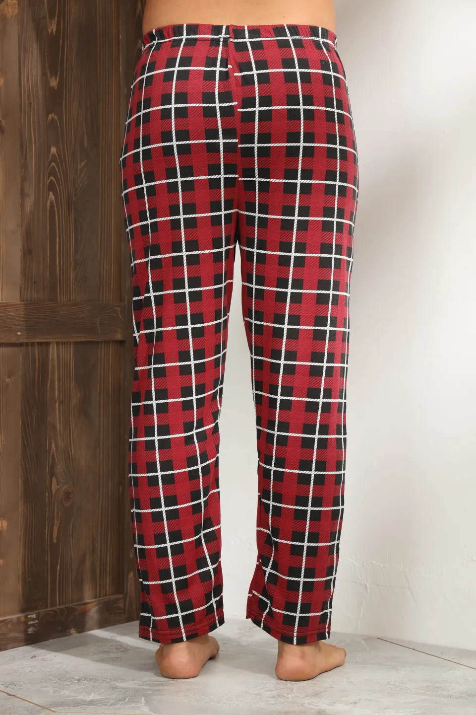 Pantaloni pijama bărbați roșii cu carouri alb-negru, croială lejeră-big size - 4