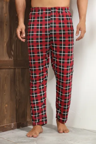 Pantaloni pijama bărbați roșii cu carouri alb-negru, croială lejeră-big size hover