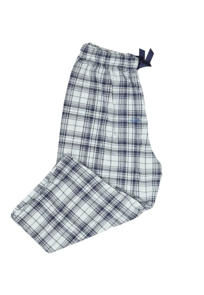 Pantaloni pijama damă 3/4, albastru, imprimeu carouri