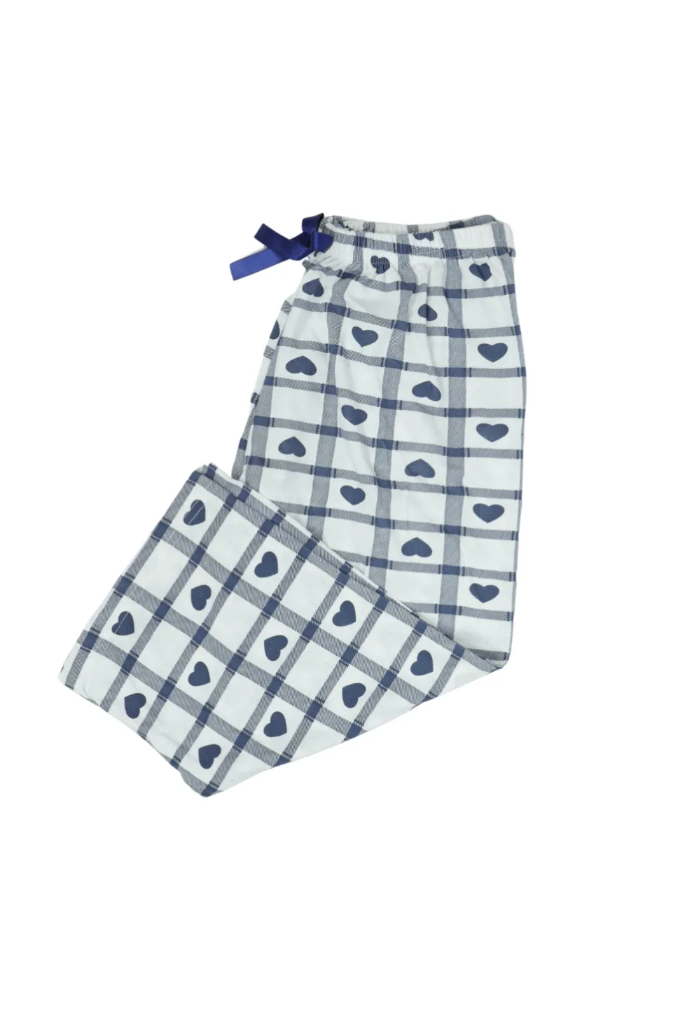 Pantaloni pijama damă 3/4, albastru, imprimeu inimi - 1