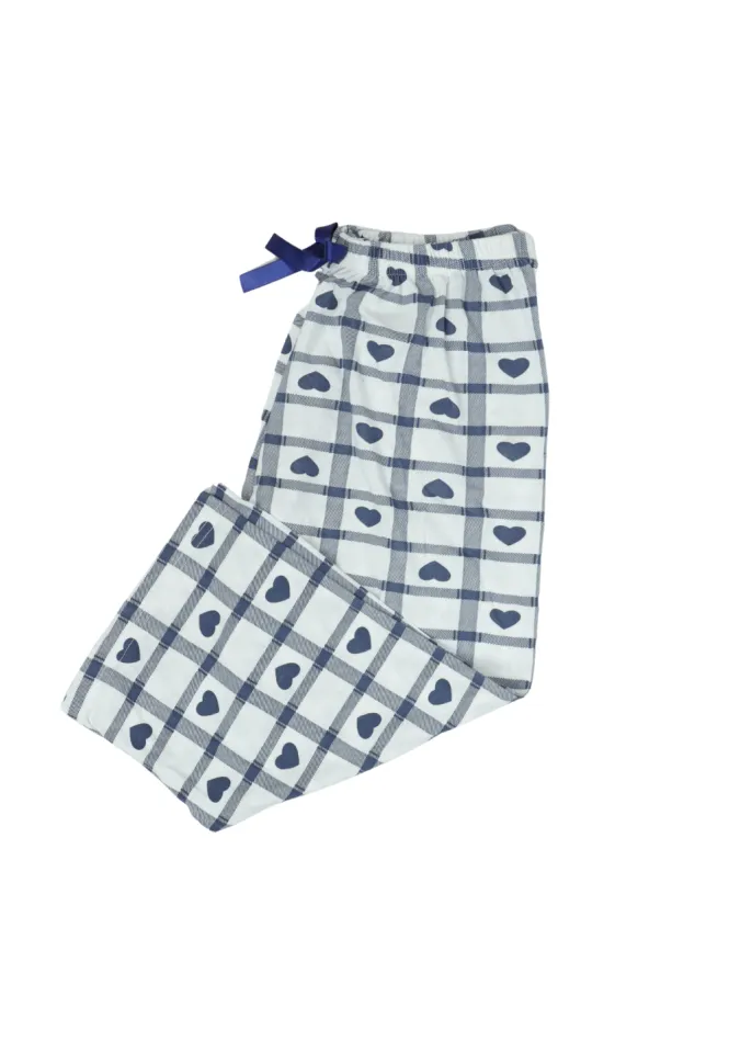 Pantaloni pijama damă 3/4, albastru, imprimeu inimi