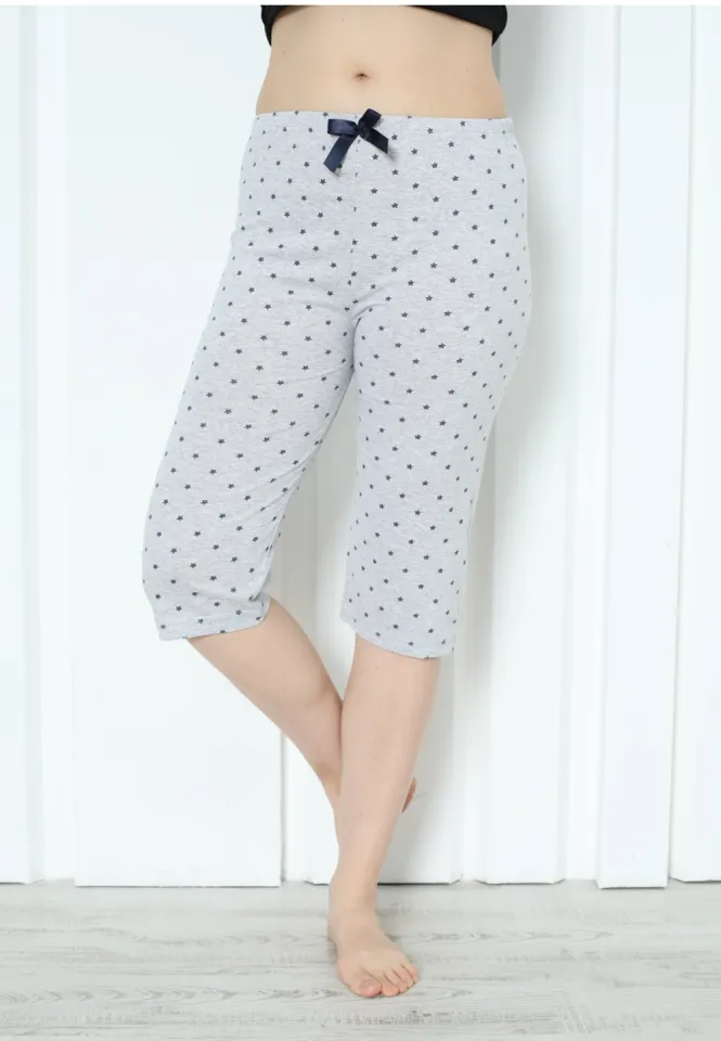Pantaloni pijama damă 3/4, gri, imprimeu steluțe