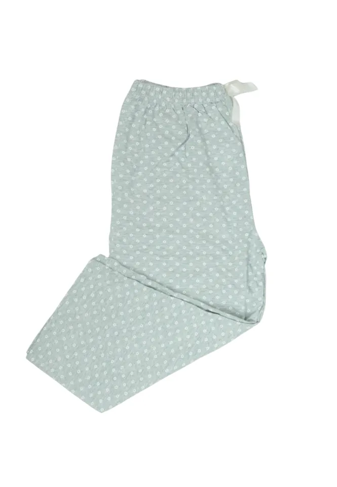 Pantaloni pijama damă 3/4,verde deschis, imprimeu floricele