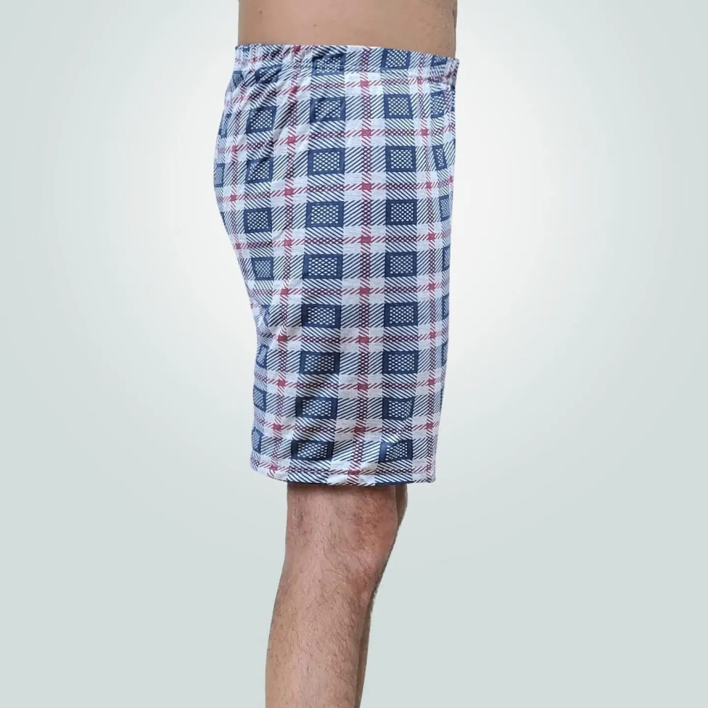 Short de pijama bărbați carouri gri-rosu, bumbac - 2