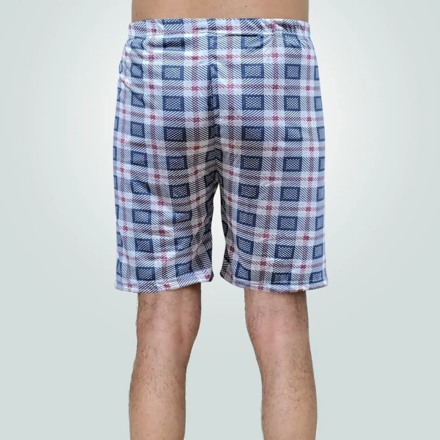 Short de pijama bărbați carouri gri-rosu, bumbac - 3