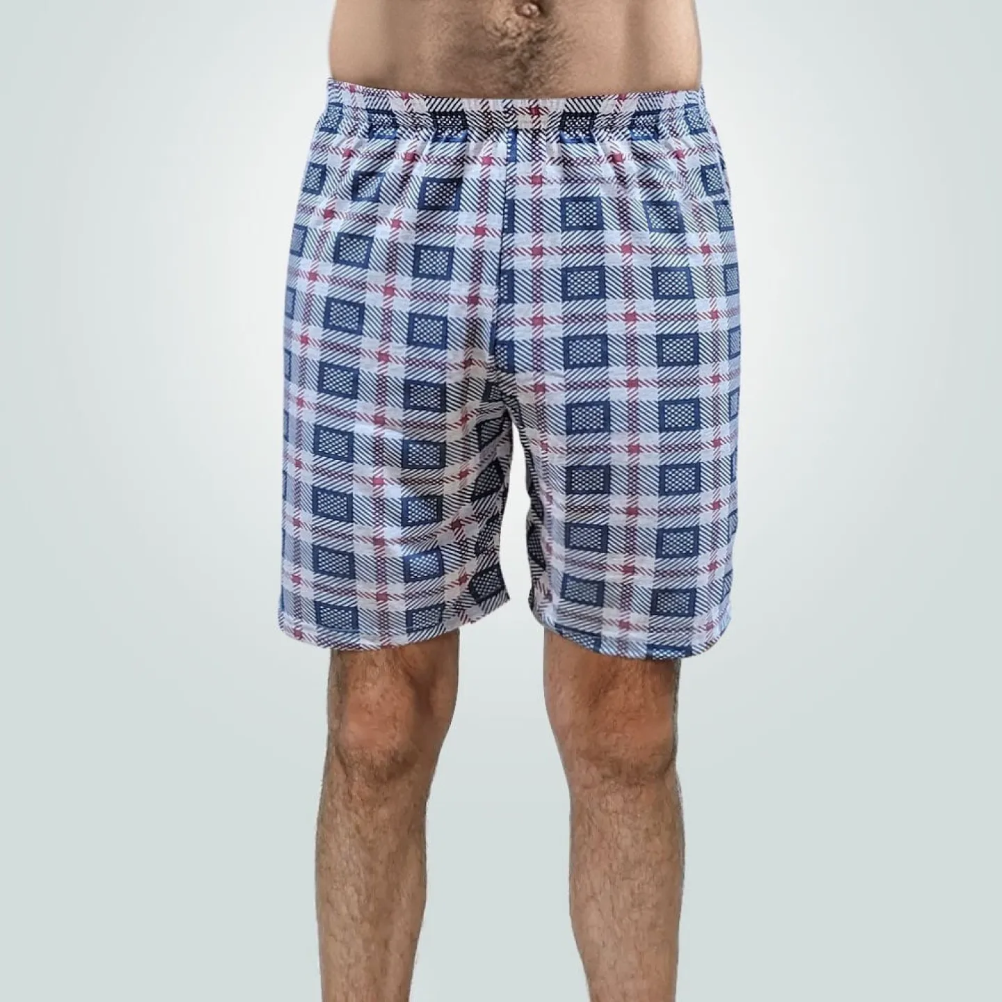 Short de pijama bărbați carouri gri-rosu, bumbac - 1