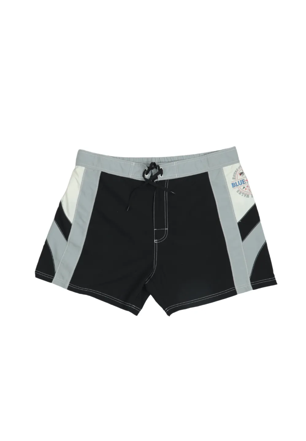 Pantaloni scurți de plajă bărbați negri „Blue Team” cu dungi albe și gri - 1