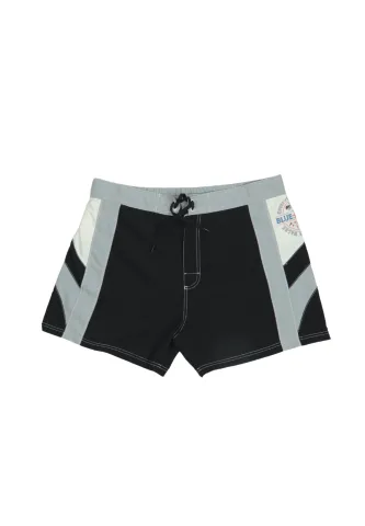 Pantaloni scurți de plajă bărbați negri „Blue Team” cu dungi albe și gri