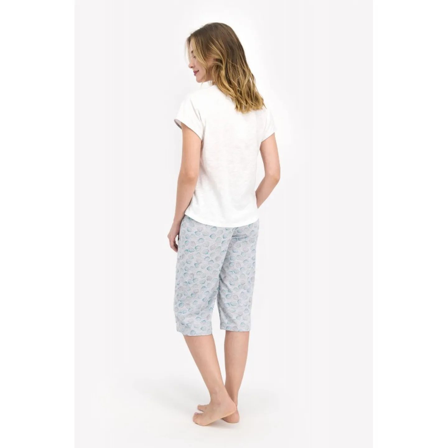 Pijama dama, bluza cu maneca scurta, imprimeu Summer Enjoy si pantaloni 3/4 cu elastic in talie - 3