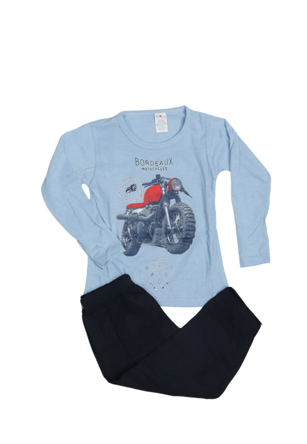 Pijama băieți cu mânecă lungă și pantaloni lungi, imprimeu motoretă, blue - 1