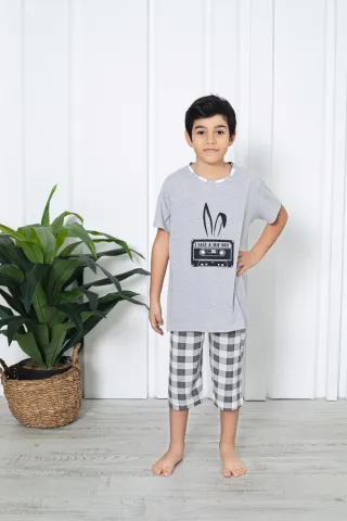 Pijama băieți, mânecă scurtă , imprimeu iepure Hip Hop, gri