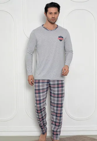 Pijama Bărbat, Mâneci Lungi și Pantaloni Lungi Asortați, Imprimeu ,,Academic'', gri
