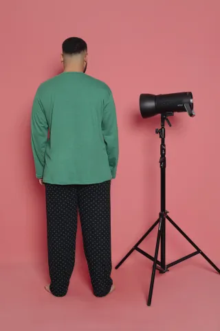 Pijama bărbați big size din bumbac, mânecă lungă și pantaloni lungi, imprimeu Street Wear hover