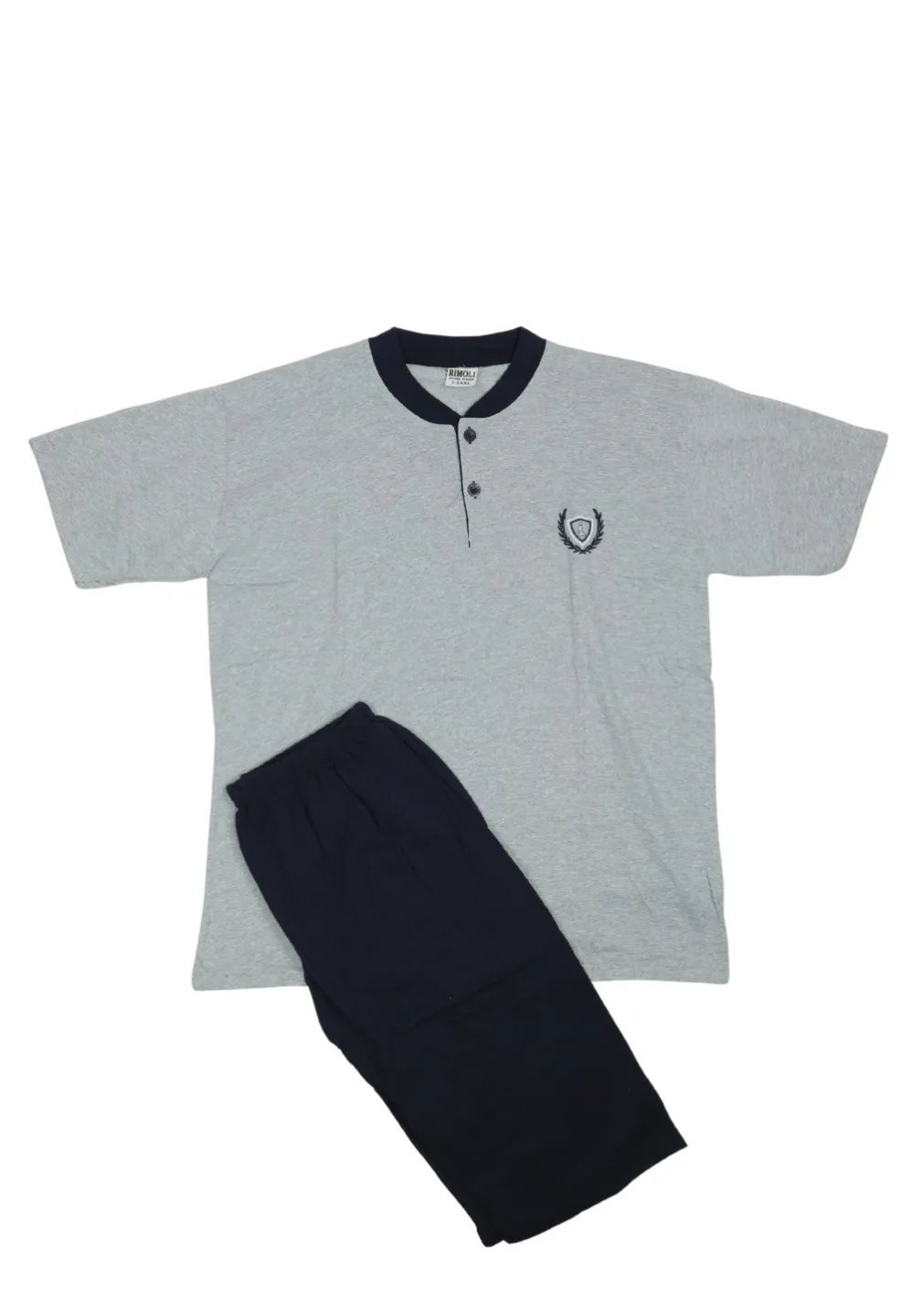 Pijama bărbați Big Size din bumbac – tricou cu pantaloni 3/4- gri - 1