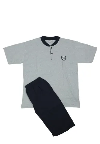 Pijama bărbați Big Size din bumbac – tricou cu pantaloni 3/4- gri