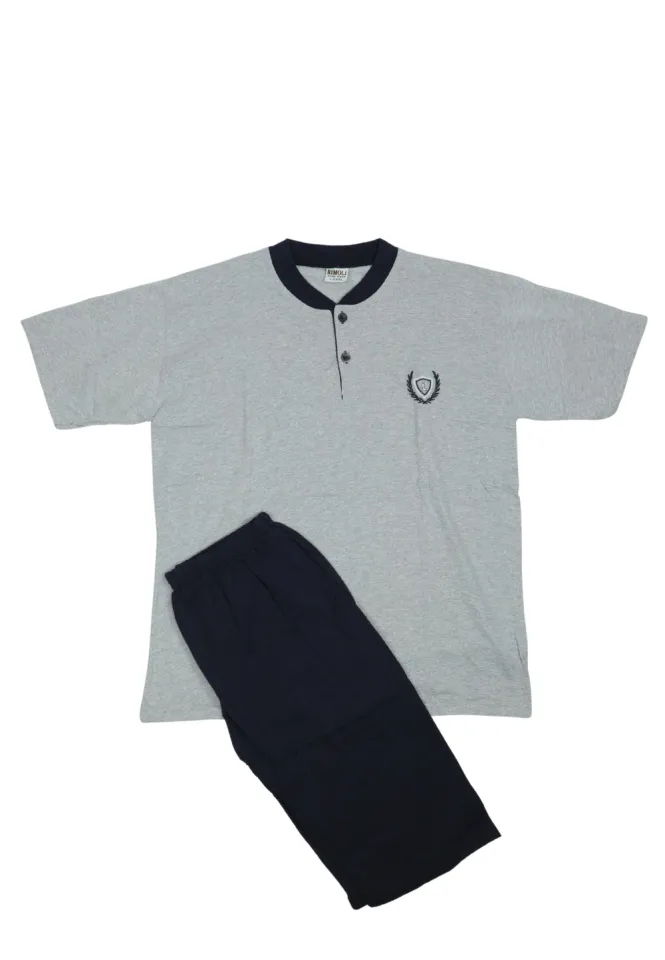 Pijama bărbați Big Size din bumbac – tricou cu pantaloni 3/4- gri