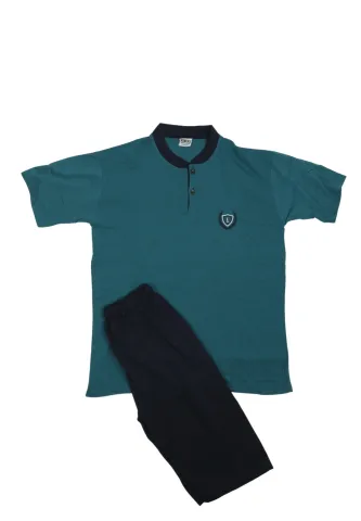 Pijama bărbați Big Size din bumbac – tricou cu pantaloni 3/4- verde