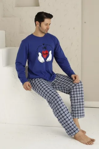 Pijama bărbați cu imprimeu "Love Papa", mânecă lungă, pantaloni lungi, albastru hover