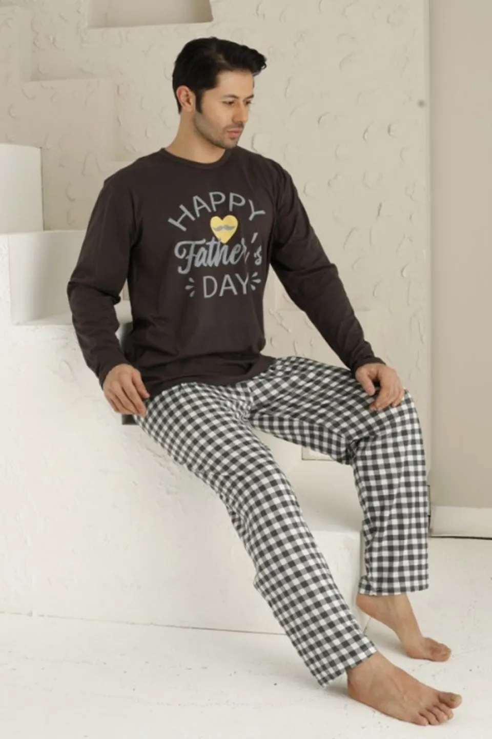 Pijama bărbați cu mânecă lungă și pantaloni lungi - Imprimeu „Happy Father’s Day” - 2