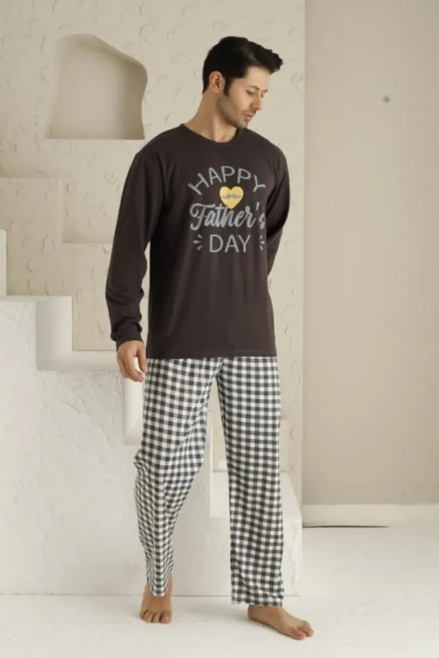 Pijama bărbați cu mânecă lungă și pantaloni lungi - Imprimeu „Happy Father’s Day”