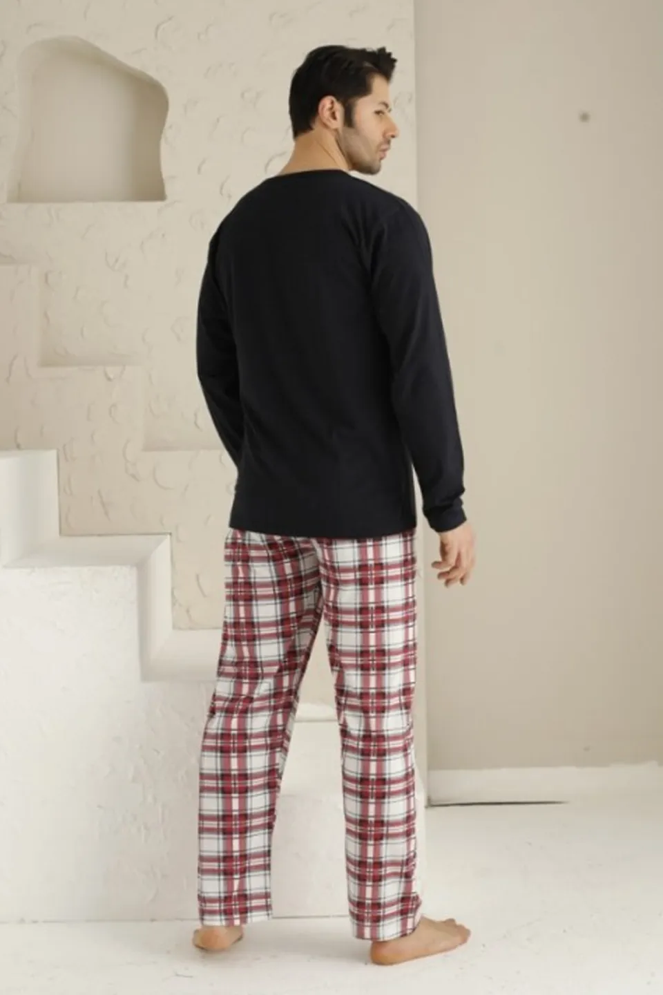 Pijama bărbați cu mânecă lungă și pantaloni lungi - Imprimeu „Tată creat pentru distracție” - 3