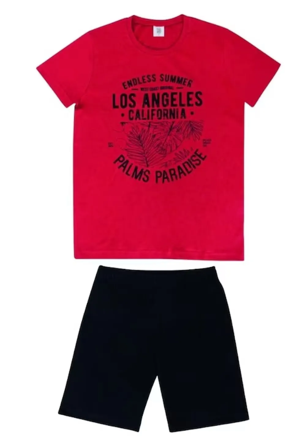 Pijama barbati din bumbac, bluza cu maneca scurta si pantaloni scurti, imprimeu ,,Los Angeles'', rosu - 1