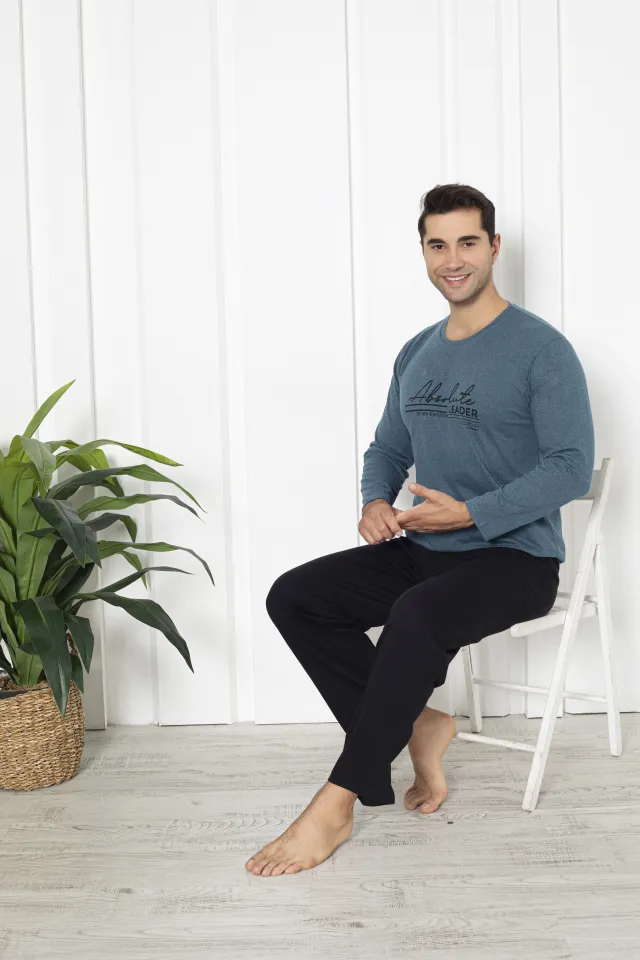 Pijama bărbați din bumbac, mânecă lungă și pantaloni lungi, imprimeu Absolute Leader