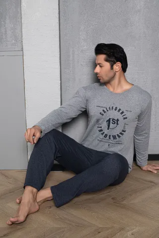 Pijama bărbați din bumbac, mânecă lungă și pantaloni lungi, imprimeu California