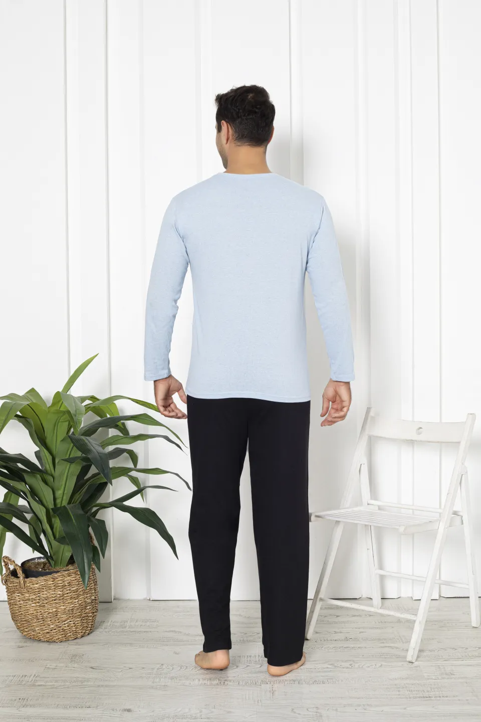 Pijama bărbați din bumbac, mânecă lungă și pantaloni lungi, imprimeu Fireroom - 3