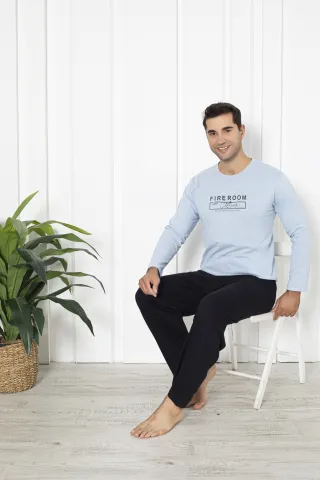 Pijama bărbați din bumbac, mânecă lungă și pantaloni lungi, imprimeu Fireroom hover