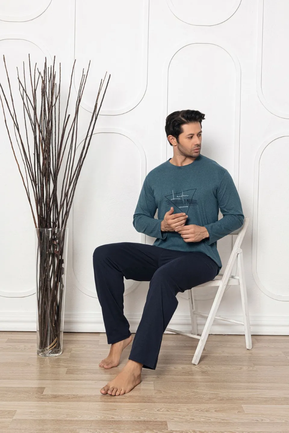 Pijama bărbați din bumbac, mânecă lungă și pantaloni lungi, imprimeu London - 2