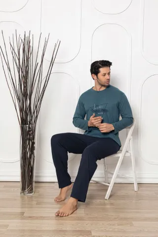 Pijama bărbați din bumbac, mânecă lungă și pantaloni lungi, imprimeu London hover