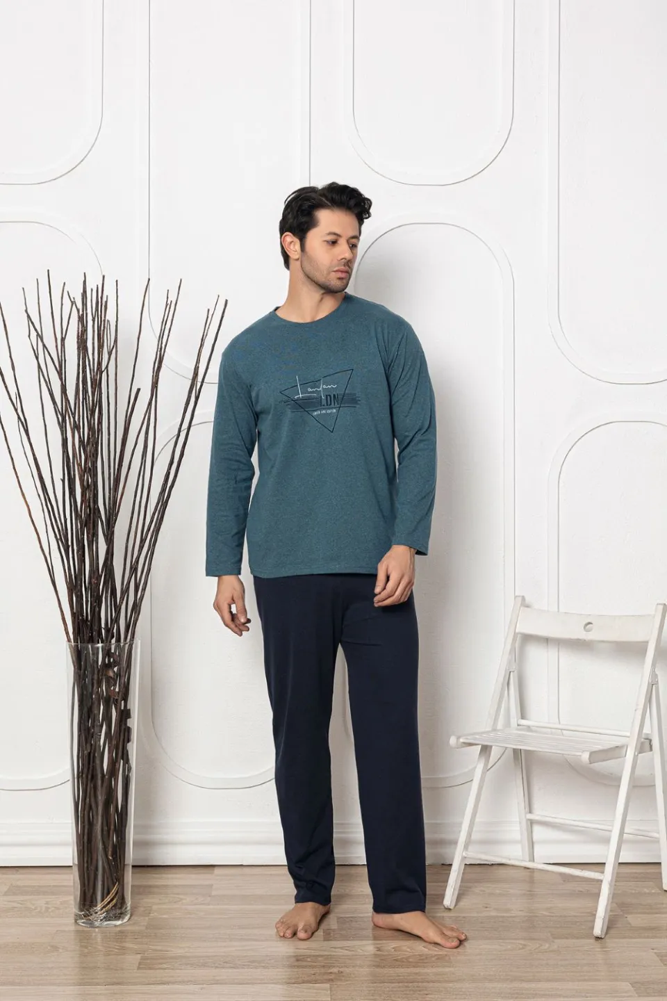 Pijama bărbați din bumbac, mânecă lungă și pantaloni lungi, imprimeu London - 1