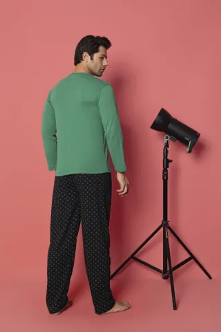 Pijama bărbați din bumbac, mânecă lungă și pantaloni lungi, imprimeu Street Wear hover