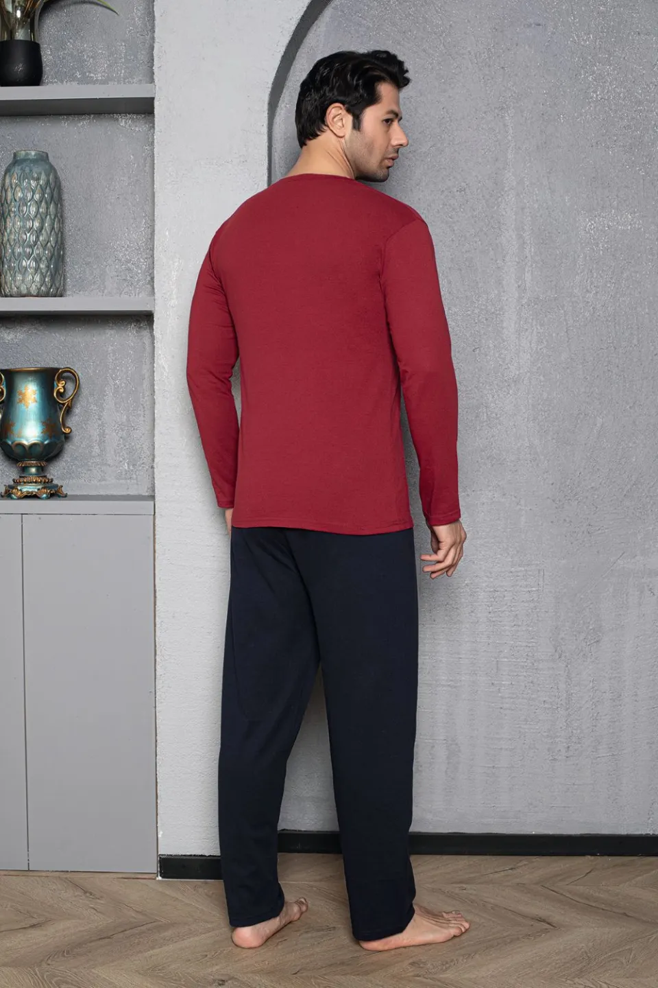 Pijama bărbați din bumbac, mânecă lungă și pantaloni lungi, imprimeu Venice Beach - 2