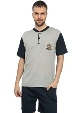 Pijama bărbați din bumbac, mânecă scurtă și pantaloni scurti- culoare gri