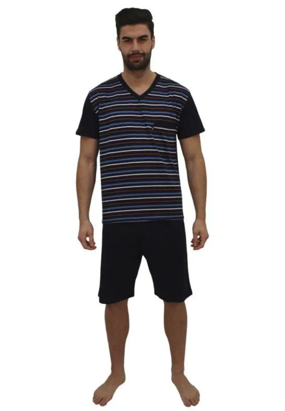 Pijama bărbați din bumbac, mânecă scurtă și pantaloni scurti- culoare negru - 1