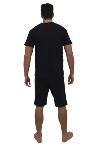 Pijama bărbați din bumbac, mânecă scurtă și pantaloni scurti- culoare negru hover